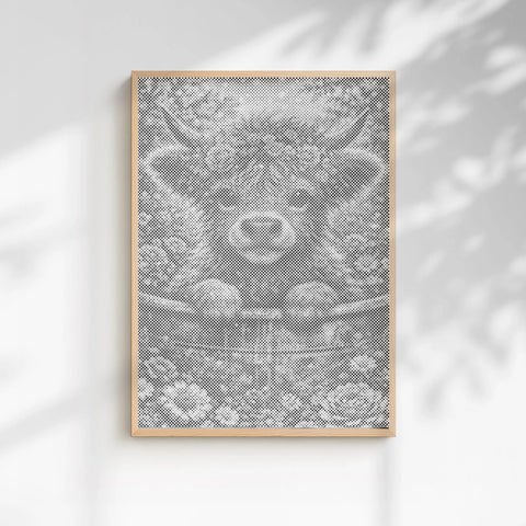 Blommande highlandko | Prickmålning