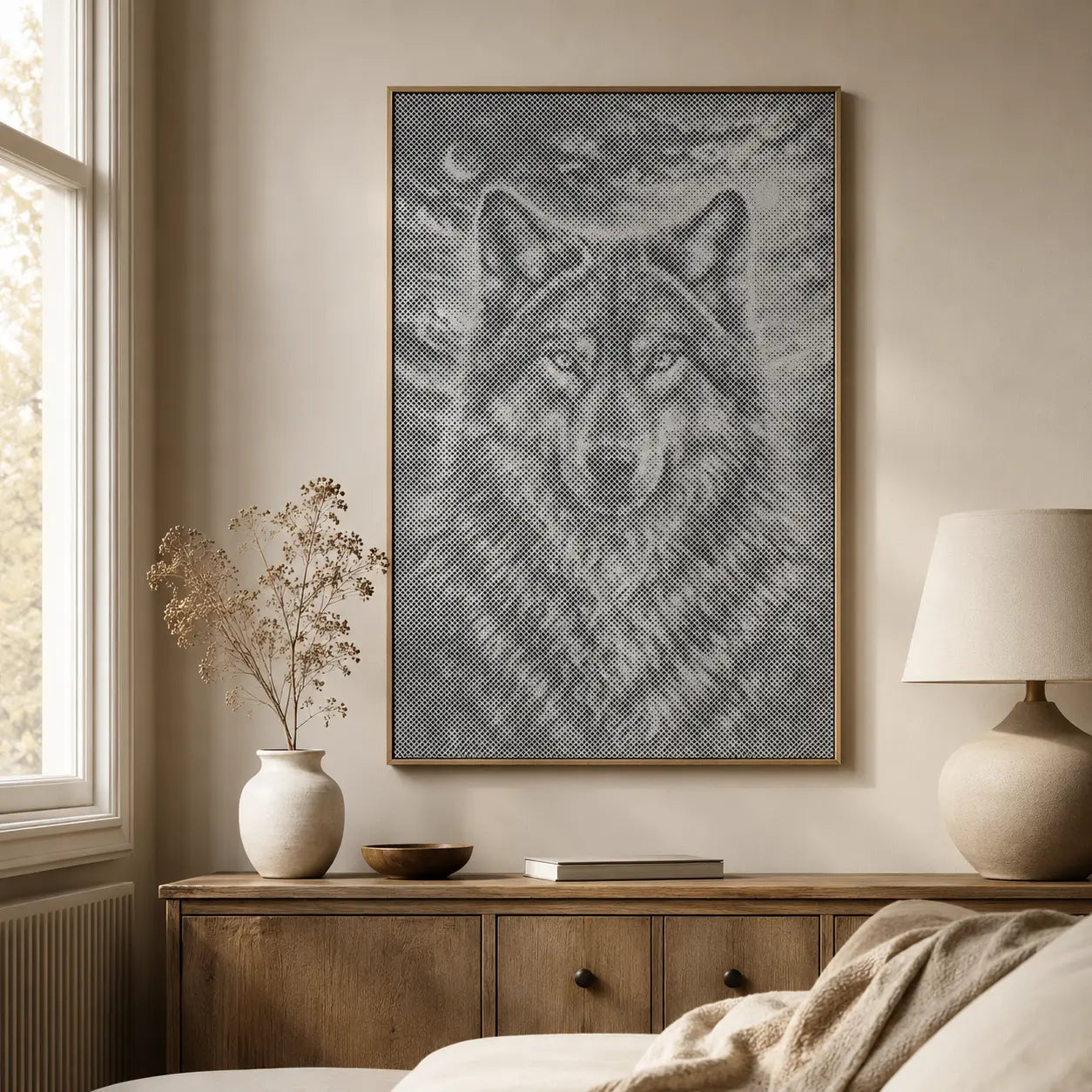 Varg i månsken | Prickmålning
